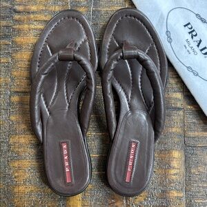 Prada Women’s Dark Brown Leather Flip-Flops